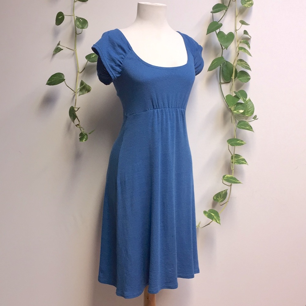 Michael Stars Blue Short Sleeve T Shirt Dress Casual Stretch Comfy Empire Knee